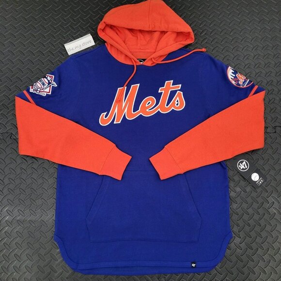 '47 New York Mets Trifecta 47 Shortstop Pullover Men Hoodie XL Blue/Orange New - Picture 1 of 11